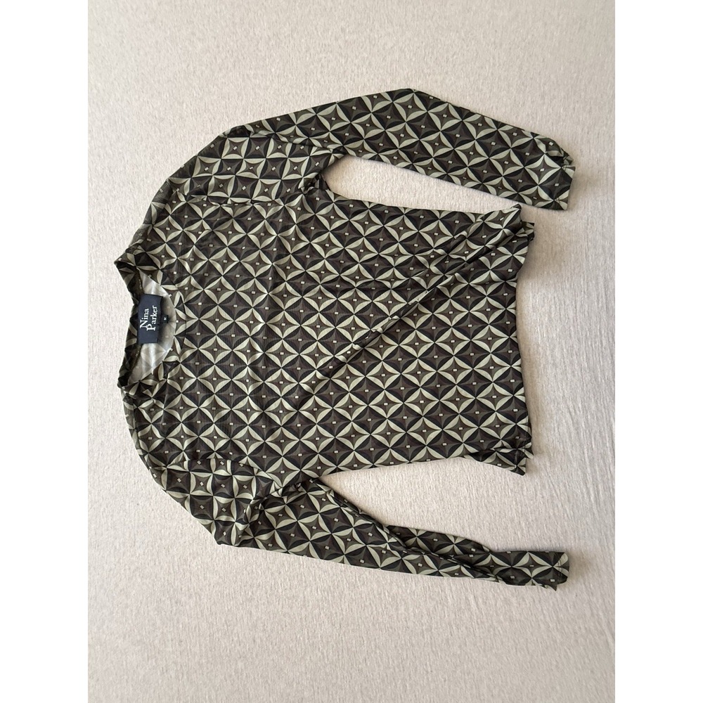Nina Parker‎ 1x Size Woman's Sheer Green And Black Long Sleeve Shirt